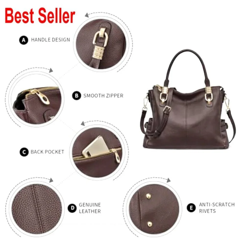 Top Grain Pebbled Cowhide Leather Satchel Tote Shoulder Bag